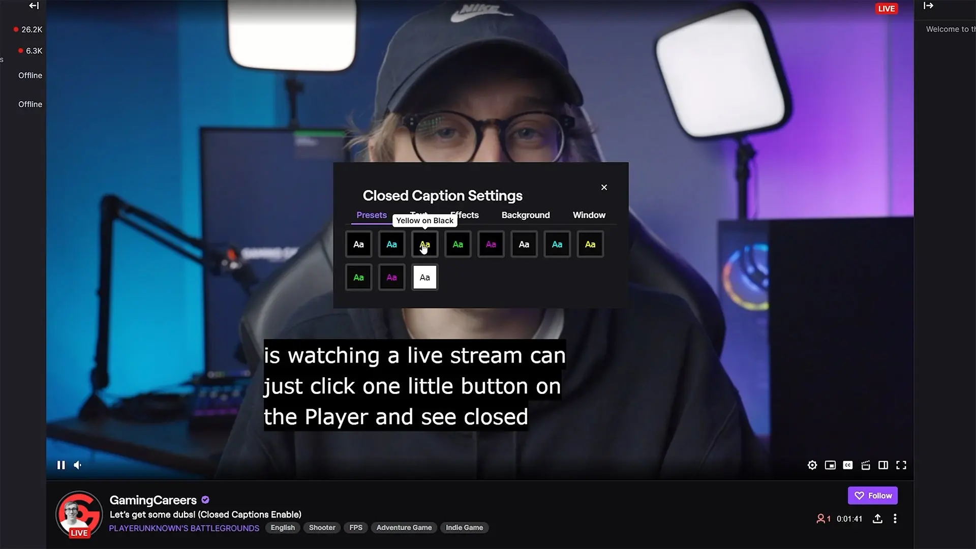 Twitch Captions Settings