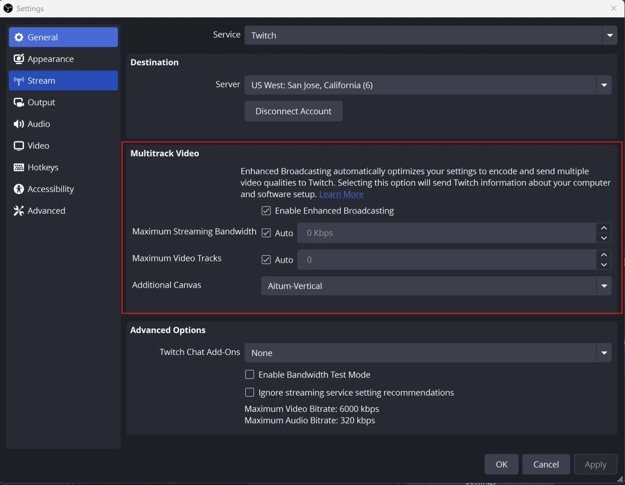 OBS Enhanced Broadcasting Multitrack Video